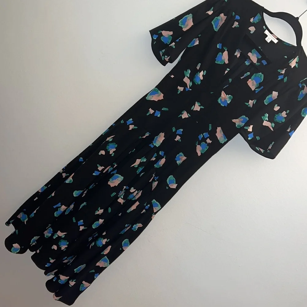 NWOT Topshop black flutter sleeve brushstroke midi dress Size 2 - Picture 3 of 7